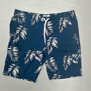 Men's Blue Leaf Print Swim Shorts